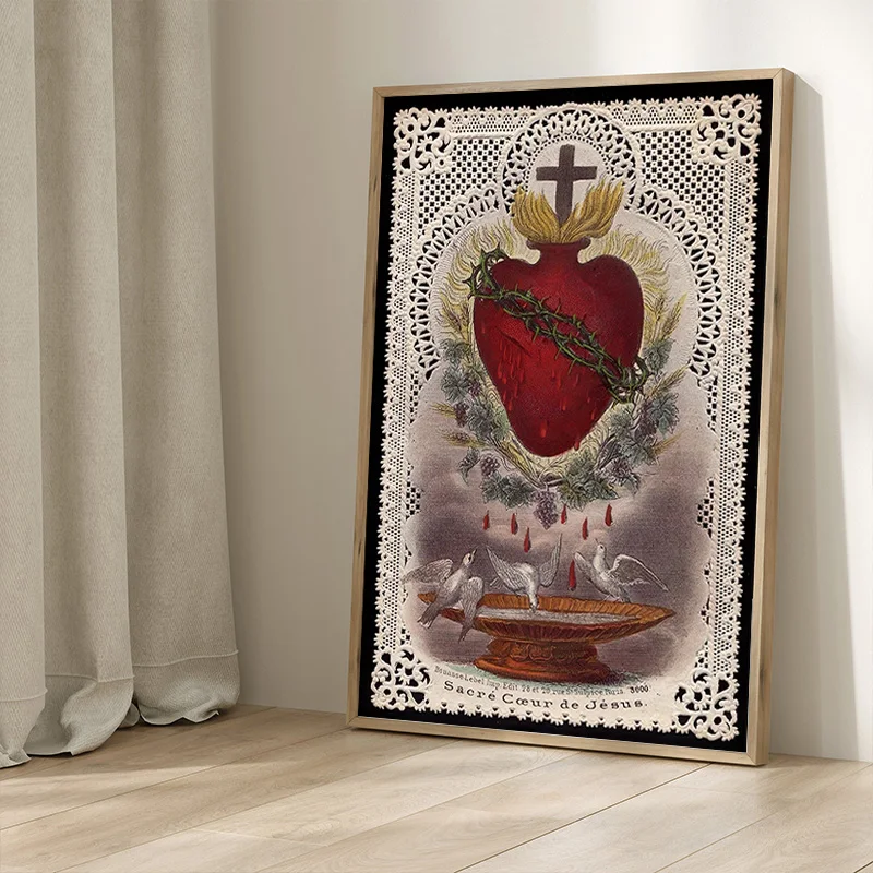 القلب المقدس ليسوع قماش اللوحة ماري القلب المقدس ملصق فني طباعة جدار صورة فنية لغرفة المعيشة ديكور المنزل بدون إطار