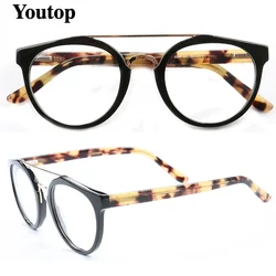 Women Round Glasses Frame Men Double Bridge Eyeglasses Frames Light Acetate Fashionable Vintage Frame Tortoise Eyeglasses Frames