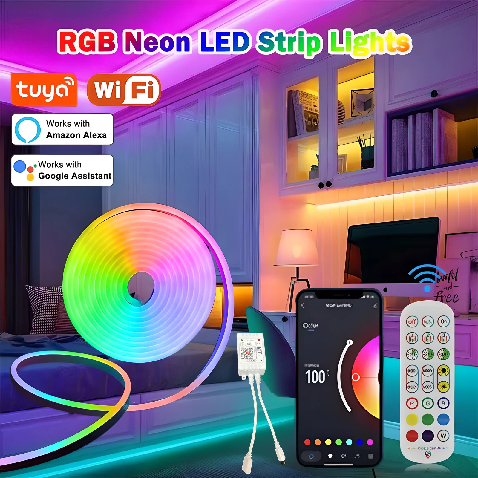 LED Waterproof Neon LED Light Strip RGB  WIFI Bluetooth App 24Key Remote TV Home Outdoor Decoration Lighting DC