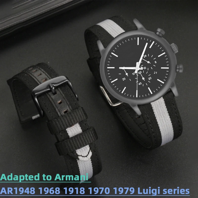 

Flat mouth universal strap accessory suitable for Armani AR1948 1968 1918 1868 nylon strap Luigi series men's canvas watch 22mm