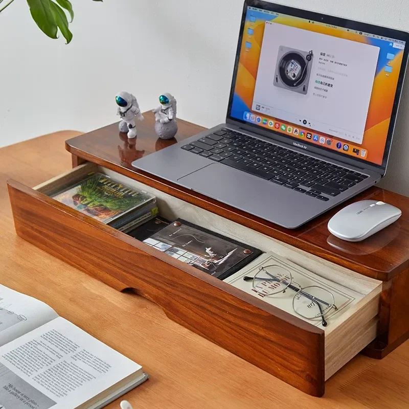 JMZ Monitor Stand Riser Wood Desk Organizer for Office Students with Drawer Large Capacity Storage Shelf Compatible with