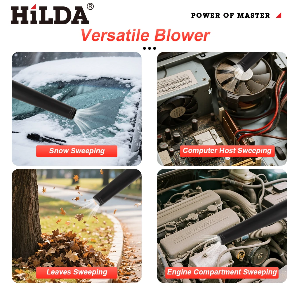 HILDA Electric Blower 2 in 1 Suction+Blow Leaf Blower Cordless Leaf Snow Vacuum Cleaning Power Tool For Makita 21V Battery