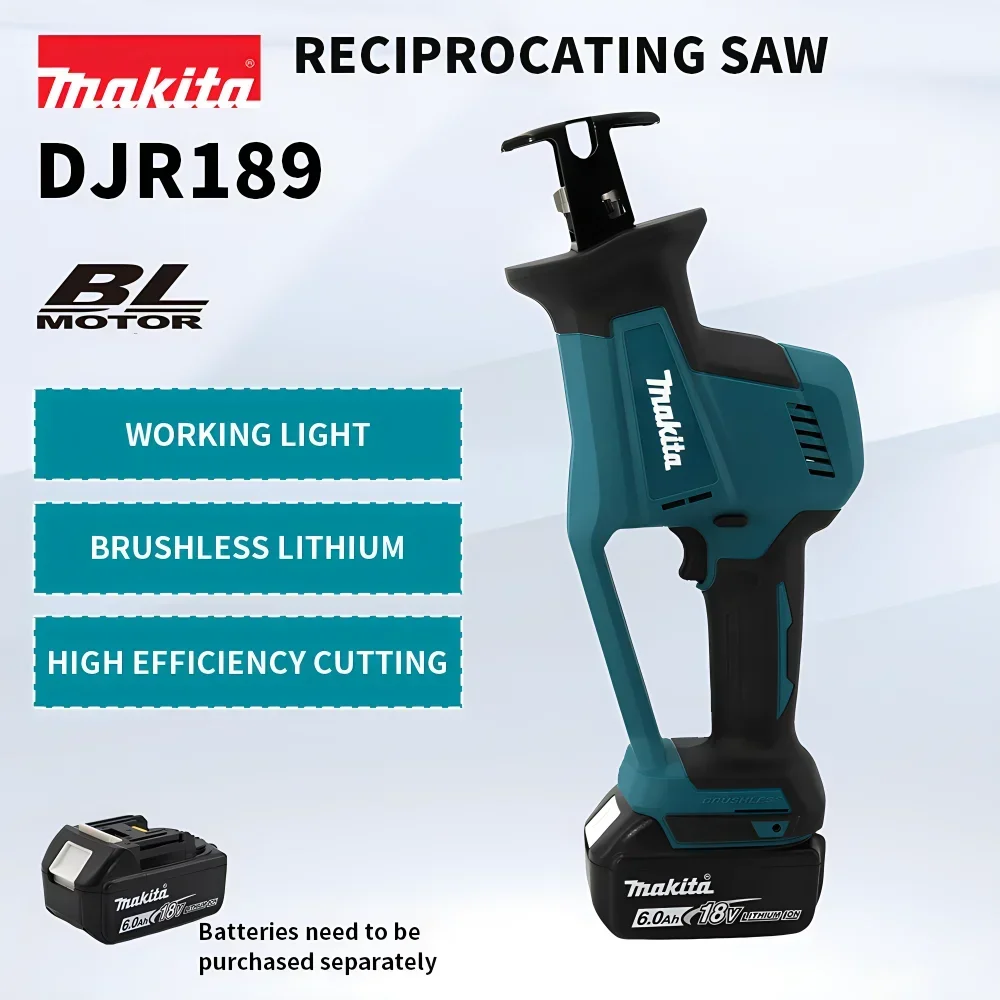 

Аккумуляторная сабельная пила Makita DJR189 18В/20В, бесщеточная, перезаряжаемая, для резки дерева и металла, портативный электроинструмент