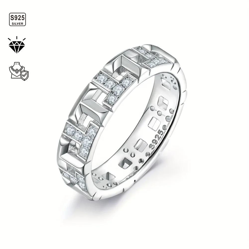 1pc S925 Silver with 3.7 Carat Moissanite Men's and Women's Eternity Ring, T Ring, Business Style, Moissanite Gemstone Jewelry |