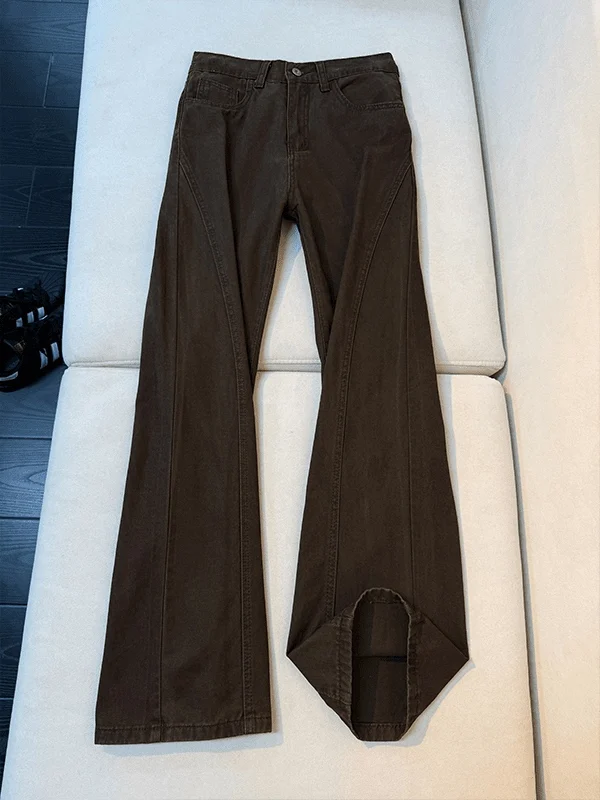 

Ce Brown Fce Lined Slim Fit Straight Leg Jeans Men's Autumn Winter American Retro Sle Jeans Knife Bootcut Pants