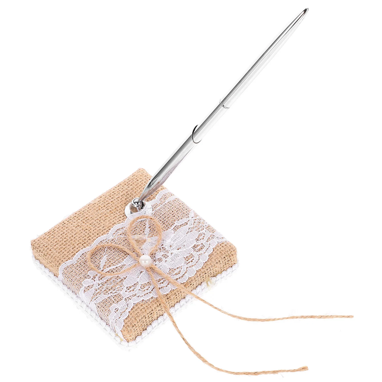 

Pearl Signature Pen Bride Signing with Holder Linen Guest and Stand White Wedding
