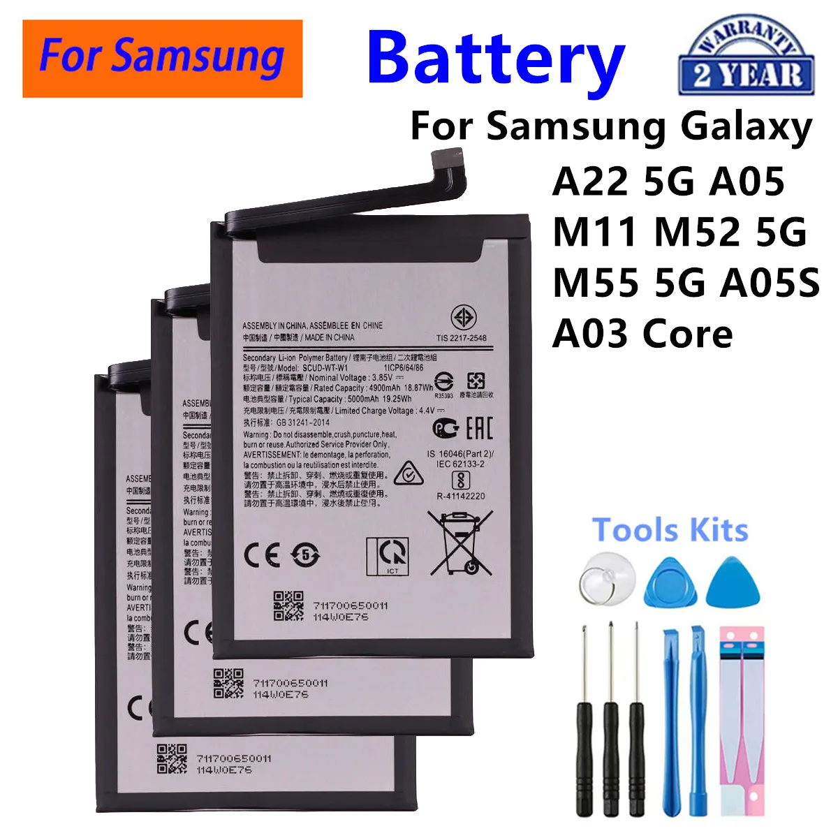 

SCUD-WT-W1 WT-S-N28 HQ-3979S HQ-6887NAS SLC-50 SLC-51 Battery For Samsung Galaxy A22 5G Galaxy A05 A05S M11 M52 M55 5G A03 Core