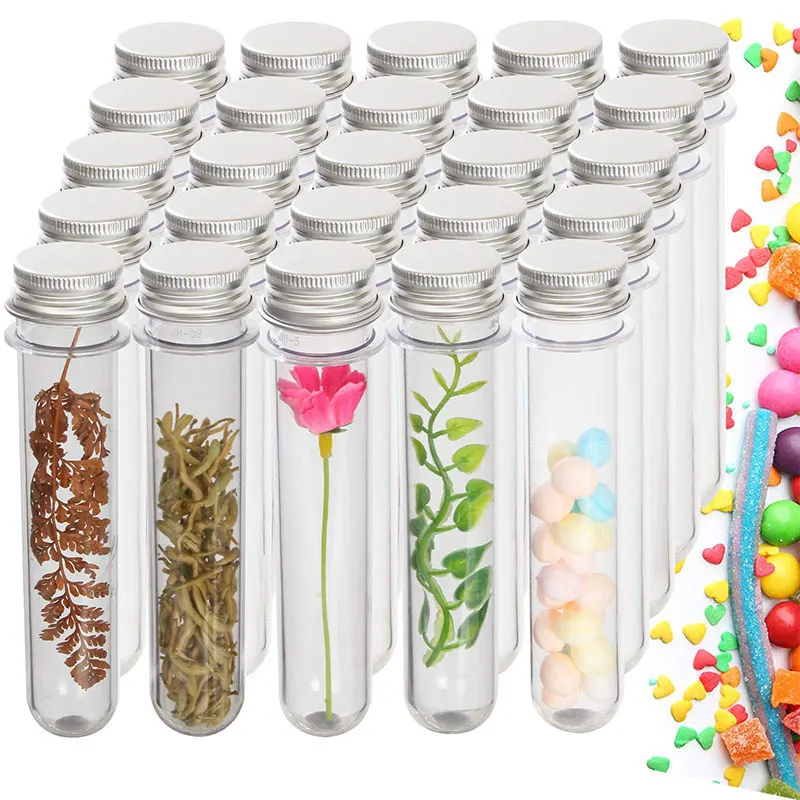 

50Pcs 40ml Plastic Test Tubes Clear and Transparent Candy Storage Containers with Screw Caps