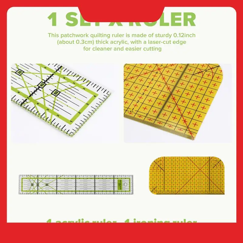 

6- шт. линейка для квилтинга, квадратная акриловая линейка для квилтинга, линейка для резки ткани, прозрачный маркер, акриловая гладильная линейка