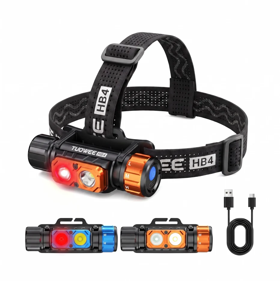 2-in-1 Detachable LED Headlamp 1500LM Type-C Rechargeable Magnetic Flashlight IPX5 Waterproof for Camping Car Repair Emergency
