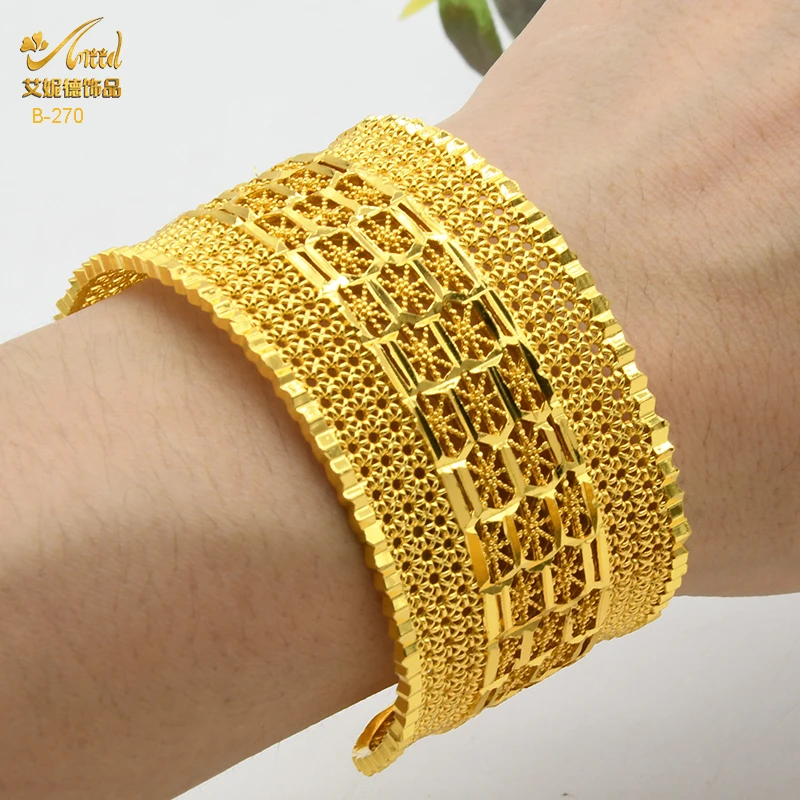 ANIID Indian 24K Gold Plated Cuff Bangle For Women Hawaiian Bridal Wedding Jewellery Wholesale Jewelry Dubai Pure African Gifts