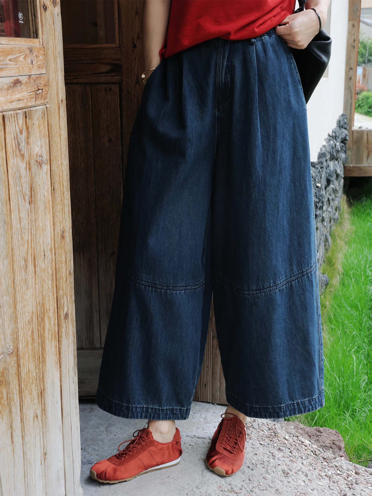 

Washed Cotton Loose Jeans TT Atelier Wide Leg Straight Casual Spring Lazy Style Women's High Waist Jeans Blue