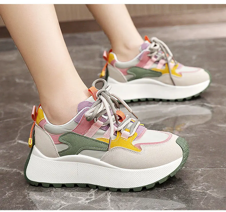 New lace up wedged trainers woman platform shockproof shoes women white faux leather sneakers students wedge sports shoes casual S5024701ff5bc422bbbd51571843e2f8b8