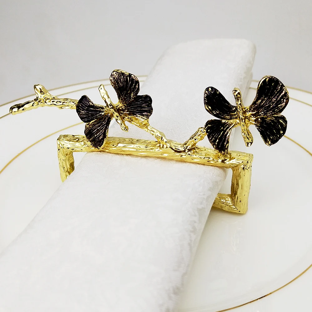 4 Pcs/set Unique Trunk Napkin Rings Black White Painted Serviette Holder Ring Napkin Decorative Wedding Party Dining Table Decor