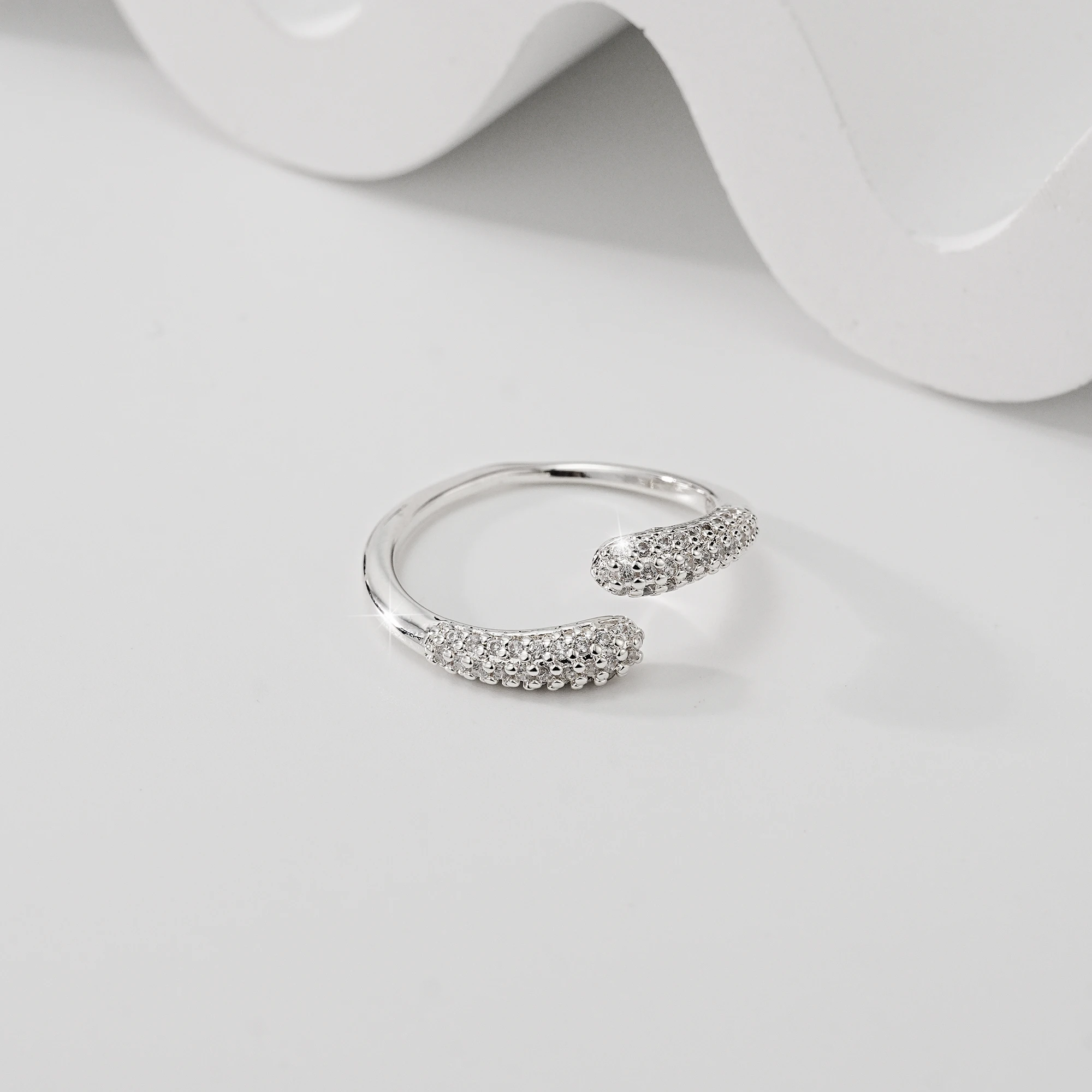 

925 Sterling Silver Open Ring Micro Pave Zircon Adjustable Finger Ring For Women Fashion Jewelry