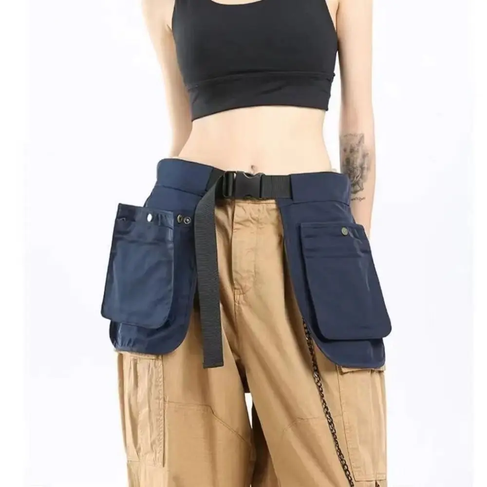 Fashion Multi-functional Waist Pack Black Multi-pocket Apron Belt Bag Large-capacity Adjustable Fanny Pack Travel