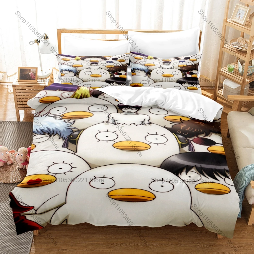 Cool Icon Gintoki Samurai Graphic Gintama Bedroom Decor Bedding Duvet Cover + 2 Pillowcases Shonen Anime Fan Room Decor