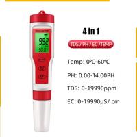 A76K 1 Piece 4-In-1 Digital Water Quality Tester PH/TDS/EC/Temperature Meter Red & White For Pools Aquariums Drinking Water