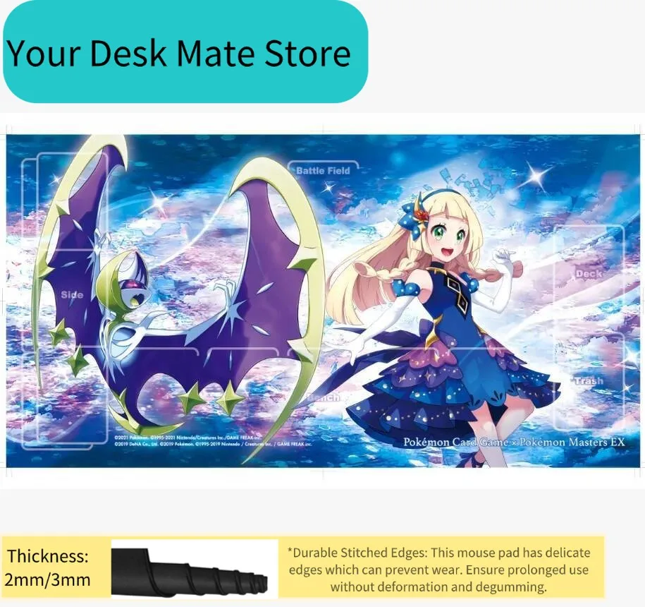 

Anime Pokemon Lillie Lunala Extended TCG Playmat Non-Slip Desk Pad for Gamers
