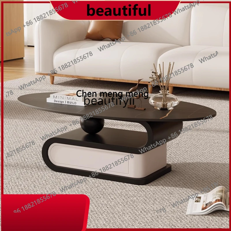 

Italian rock slab coffee table living room household small apartment designer new coffee table light luxury high-end oval H