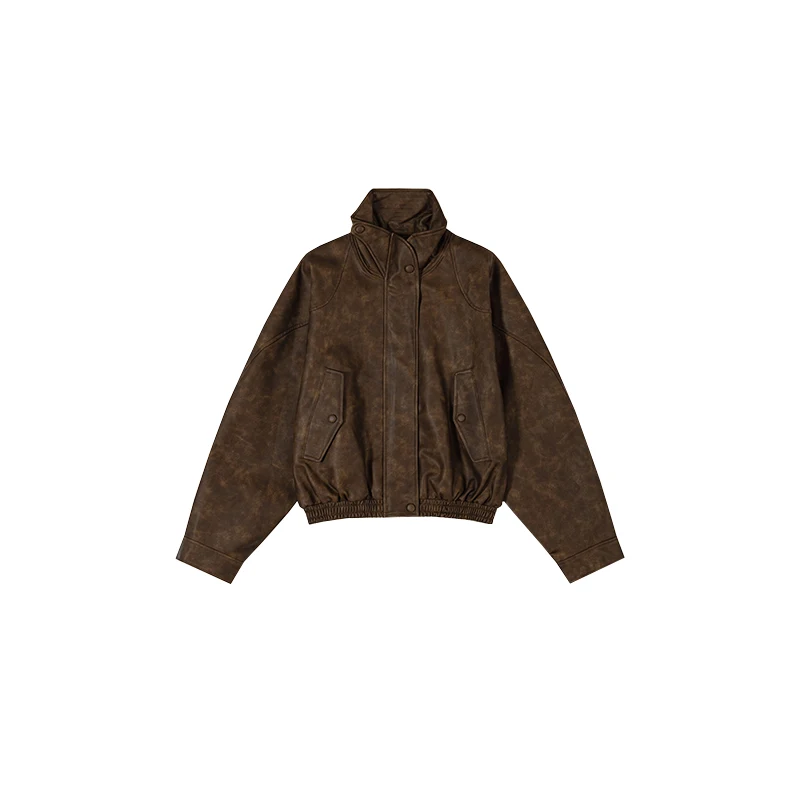 Bas Cla * pur Original femmes ort Jaet col montant adient couleur conception haut de gamme sensation manteau en cuir trajet Sle