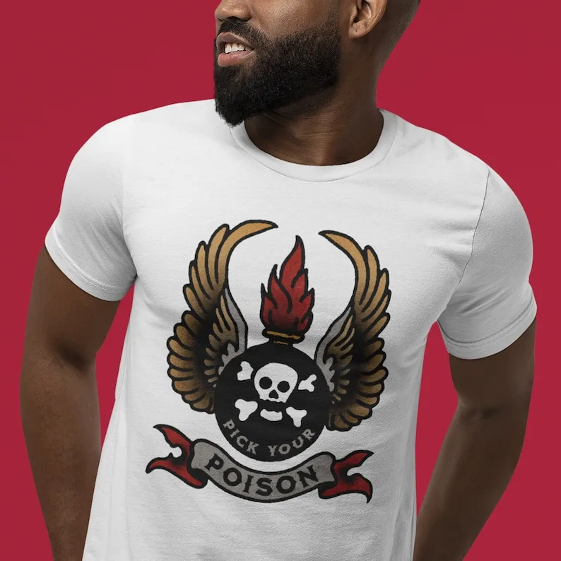 Pick Your Poison Traditional Tattoo Flash Design T-Shirt, American Old-School Tattoo Tee, Sailor Jerry-Style Tattoo Shirt