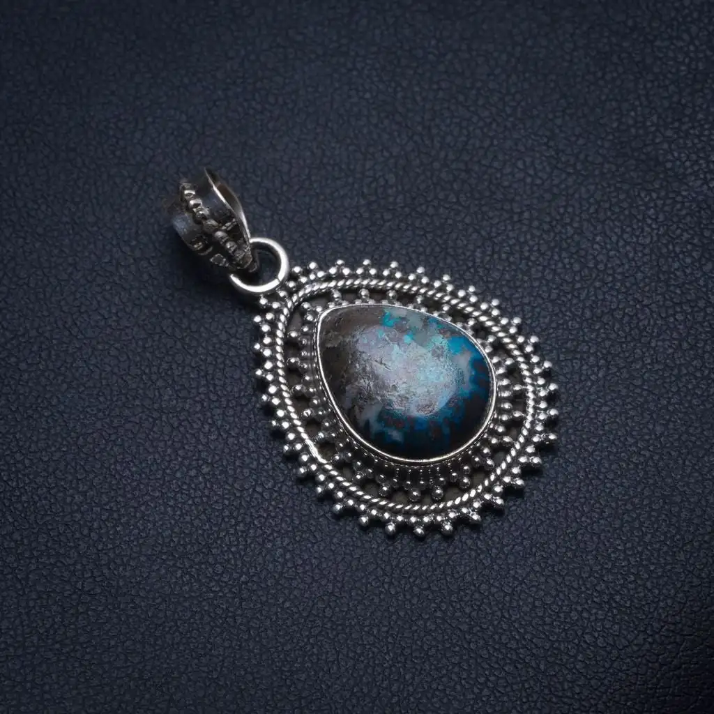 StarGems Chrysocolla Handmade Indian 925 Sterling Silver Pendant 1 1/2