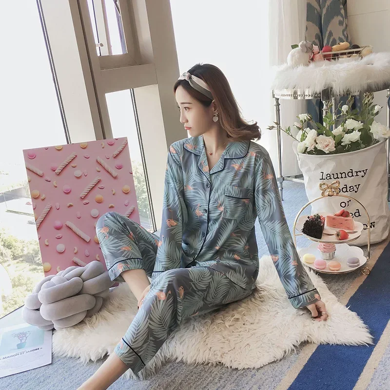 Four Seasons Damen-Pyjama-Set mit Revers-Oberteil und langer Hose, kariert, gestreift, bedruckt, 2-teiliges Set, Damen-Nachtwäsche, Homewear – Detail 8