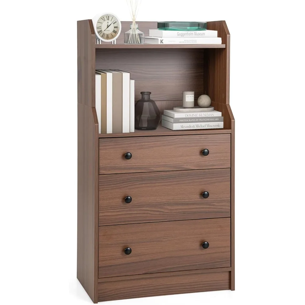3 Drawers Dresser for Bedroom - Modern Storage Dresser Chest of Drawers with 2 Shelves, 3 Pull-Out Drawers, Tall Nightstand wit