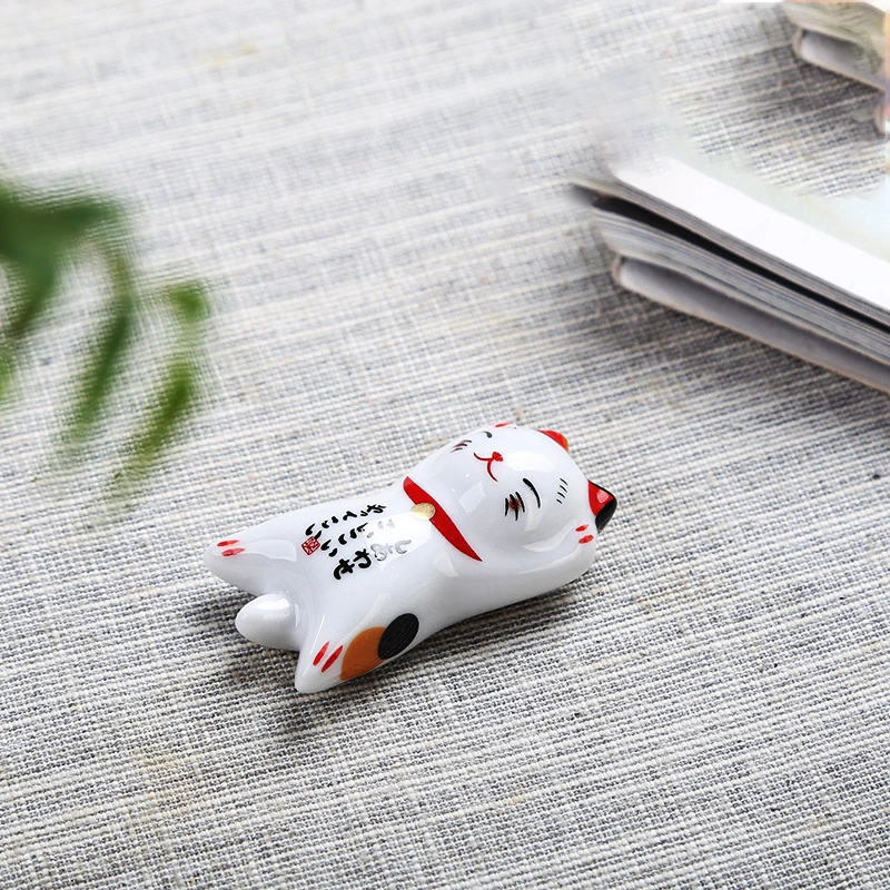 Japanese Style Underglaze Ceramic cute cat Chopstick Holder Tableware Restaurant Simple Oval Spoon Bracket Utensil For Kitchen