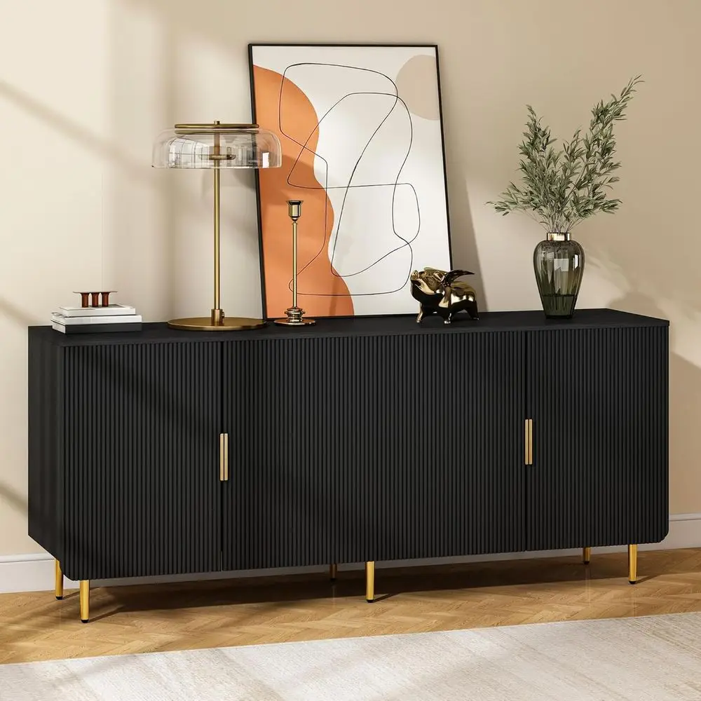 

65 Black Sideboard Buffet Cabinet with 4 Adjustable Shelves, Suitable for Dining, Living Room, and Hallway Storage