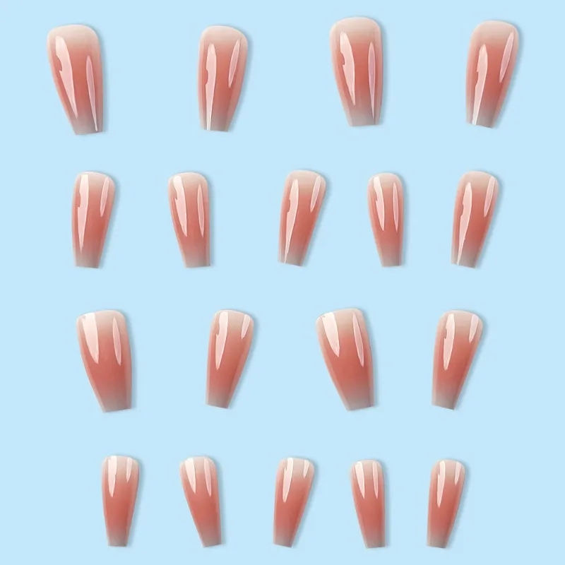 24pcs Autumn Long Blush Gray Blue Gradient Fake Nails for Gluing Artificial Press on Nails Set Acyrlic Stick-on Nails with Tools