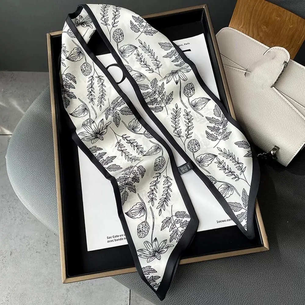 

Floral Spring Hairbands Ins Long Scarf Sweet Neck Scarf Women Hair Ribbon Hair Bands Flower Printed Scarf Satin Silk Scarf