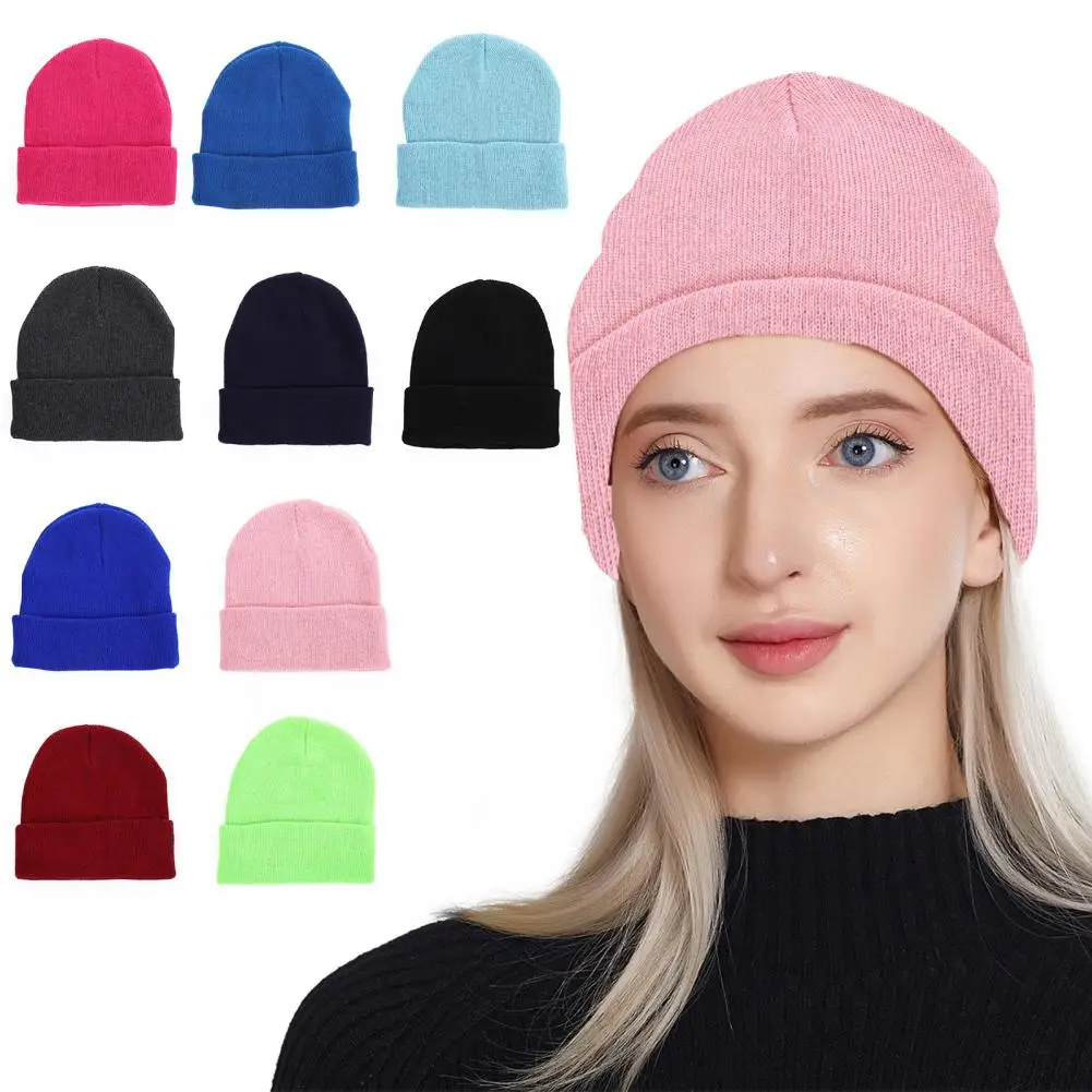 Men Women Autumn Winter Knitting Beanie Hat Solid Color Brimless Retro Caps Round Dome Outdoor Pullover Skiing Hat Streetwear