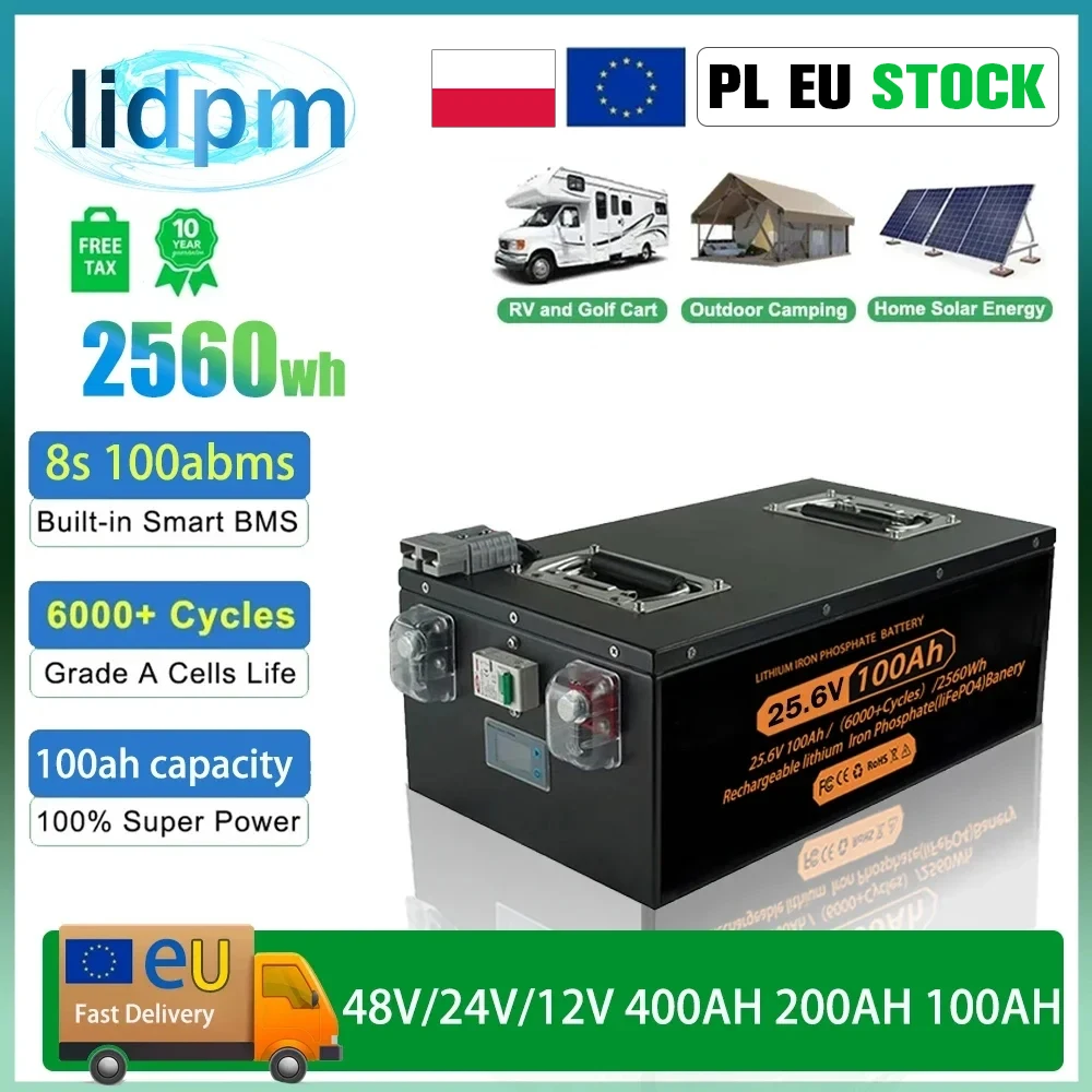 Brand New LiFePO4 12V 24V 48v 100ah 200ah 280ah 400Ah LiFePO4 Lithium Battery 100A BMS 6000+ cyclic for Inverter Solar RV No Tax