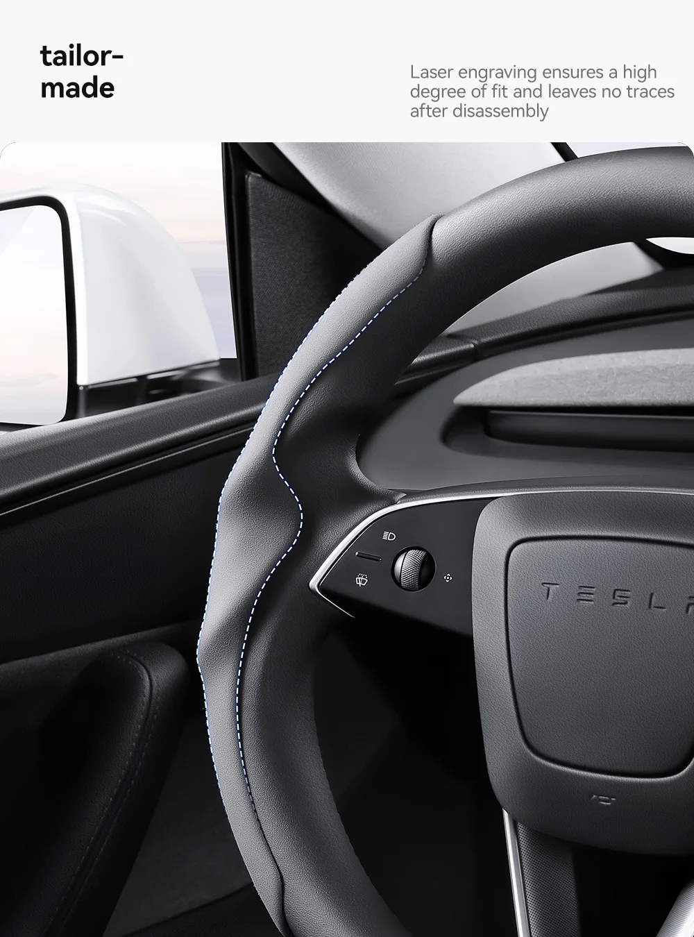 Lenkradabdeckung aus Carbonfaser-Optik, Sportlenkrad, rutschfeste Hülle, universell passend für Tesla Model 3 und Y, ideal für Autofahrten. – Detail 4