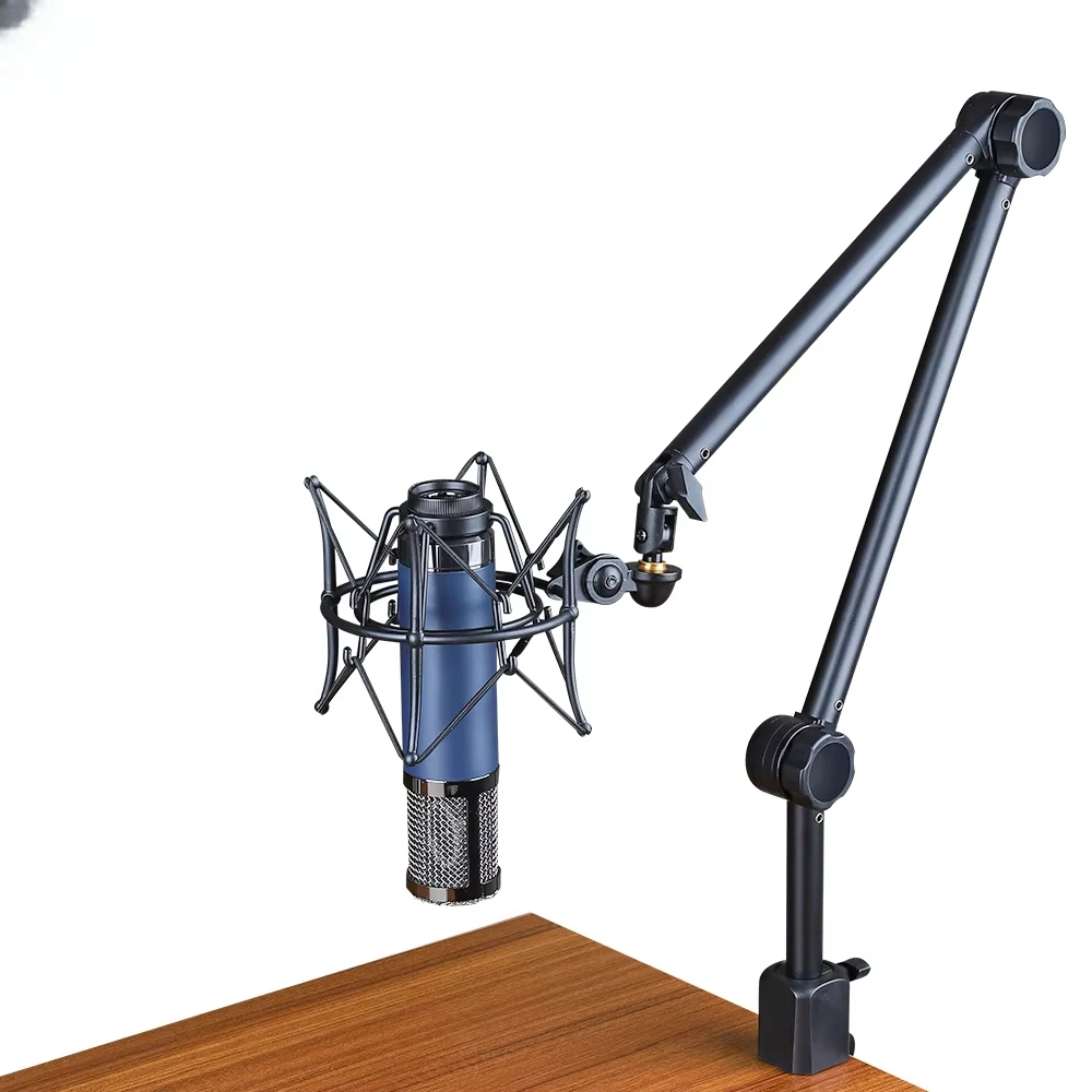 Microphone Stand Extendable Metal Suspension Scissor Arm Stand Phone Camera Fill Light Desktop Mic Clip Holder Tripod