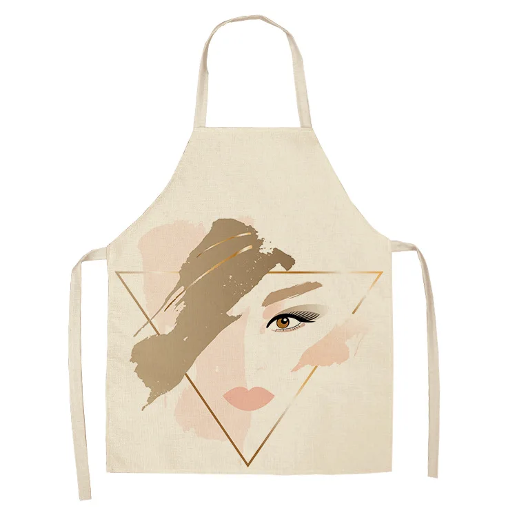 1 Pcs Creative Geometric Cotton Linen Apron Woman Adult Kids Bibs Home Cooking Baking Coffee Shop Cleaning Aprons