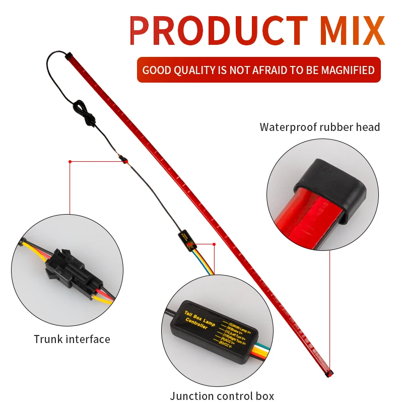 Car DRL Double Flash Rear-end Warning Lighting Flexible High Mount Brake Stop Lamp Red Strip DC-12V Signal Tail Box Light Bar 1M