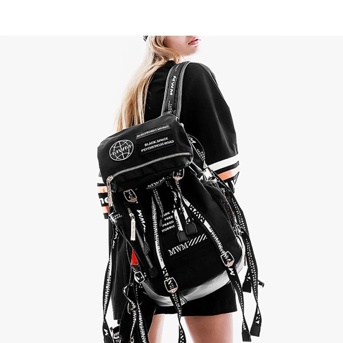 American Style New Fashionable Nylon Cloth Large Capacity Backpack Motorcycle Style Personalized Hip-hop Trend Backpack Trendy