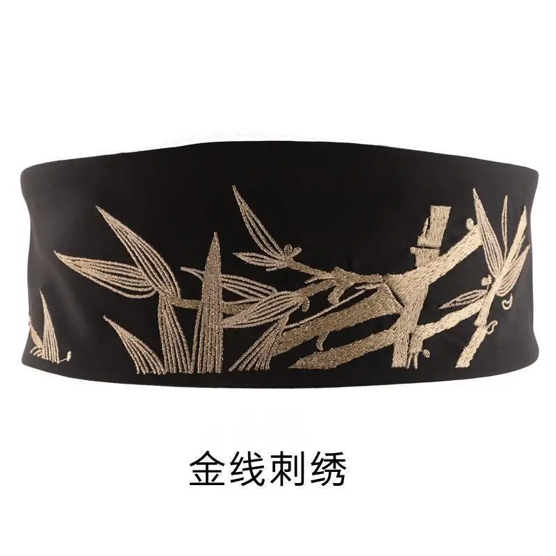 1Pc Chinese Style Exquisite Bamboo Leaf Pattern Embroidered Waistband Women Wide Cummerbund Hanfu Decorative Accessories