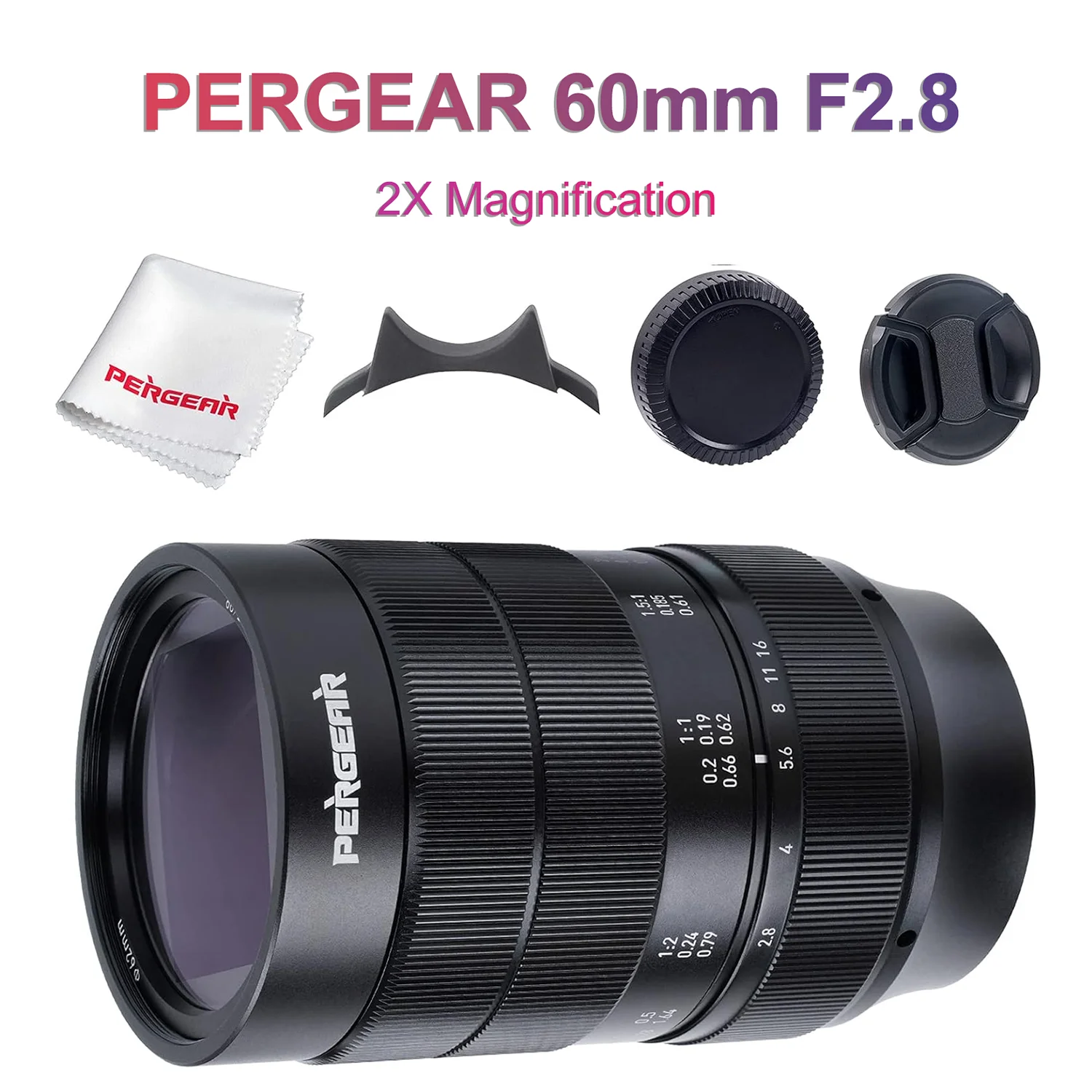 PERGEAR 60mm F2.8 II obiettivo Ultra-Macro con ingrandimento 2X compatibile con Sony E Nikon Z Fuji X M4/3 muslimah