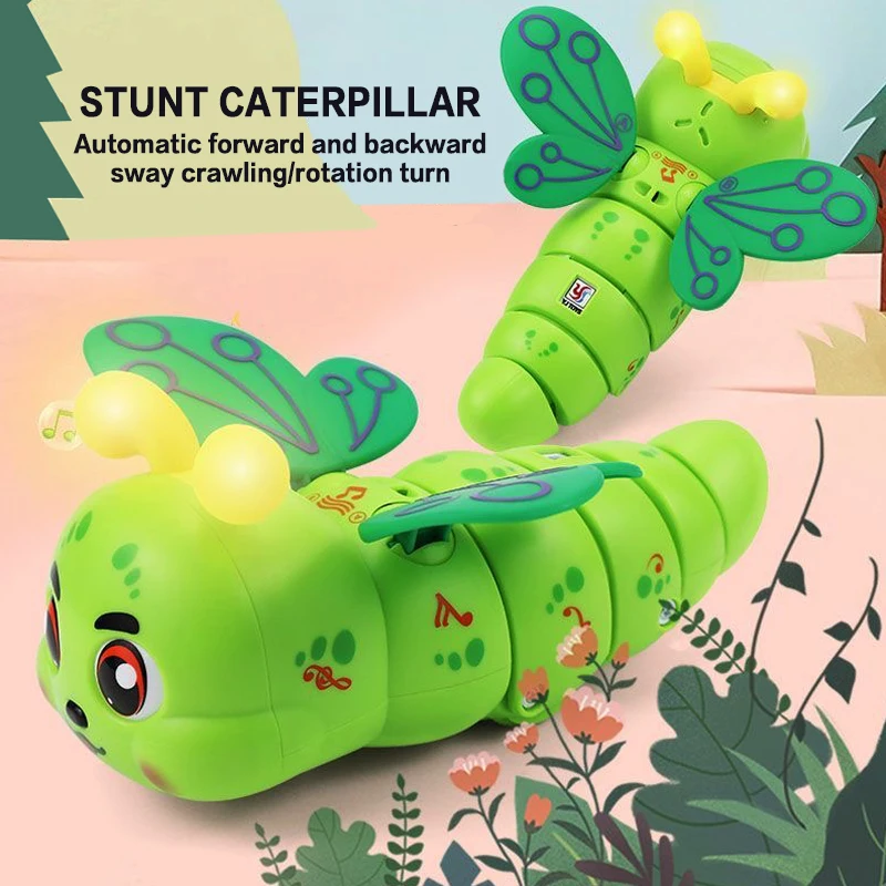Children's crawling electric caterpillar toy, colorful lights, dynamic music, holiday gift for babies