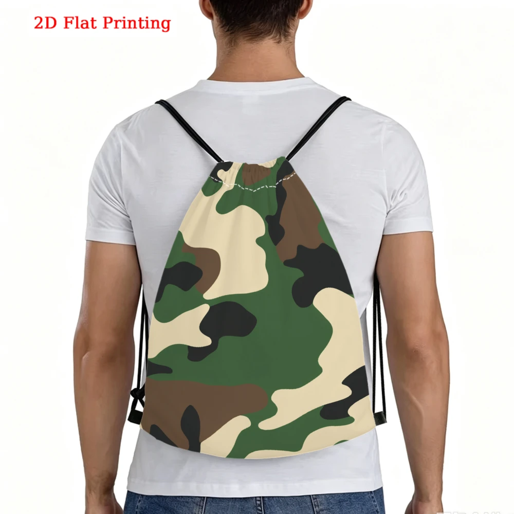 Outdoor Sports Travel Drawstring Backpack, 2D Flat Print Camouflage Pattern, Gym Fitness Bag