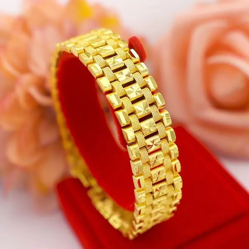 

Men's Gold Watch Chain, 24K Gold, AU999 | Solid gold trapezoid links, "Fortitude" engraving on chain, elegant for dress watches.