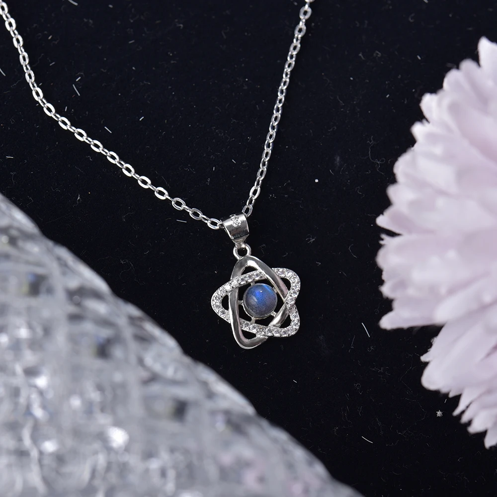 ITSMOS Halskette mit Anhänger aus natürlichem Labradorit-Silber, blauer Stern, Mondlicht, Edelstein-Halskette für Frauen, romantischer zierlicher Schmuck – Detail 20