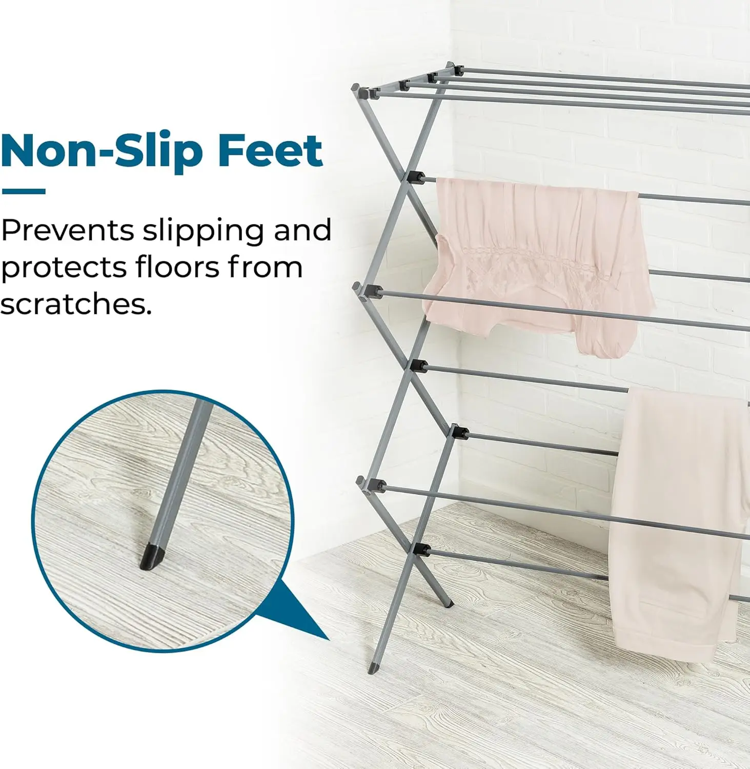 Foldable Laundry Drying Rack, Steel, 50lb Capacity, Portable & Space-Saving, Silver