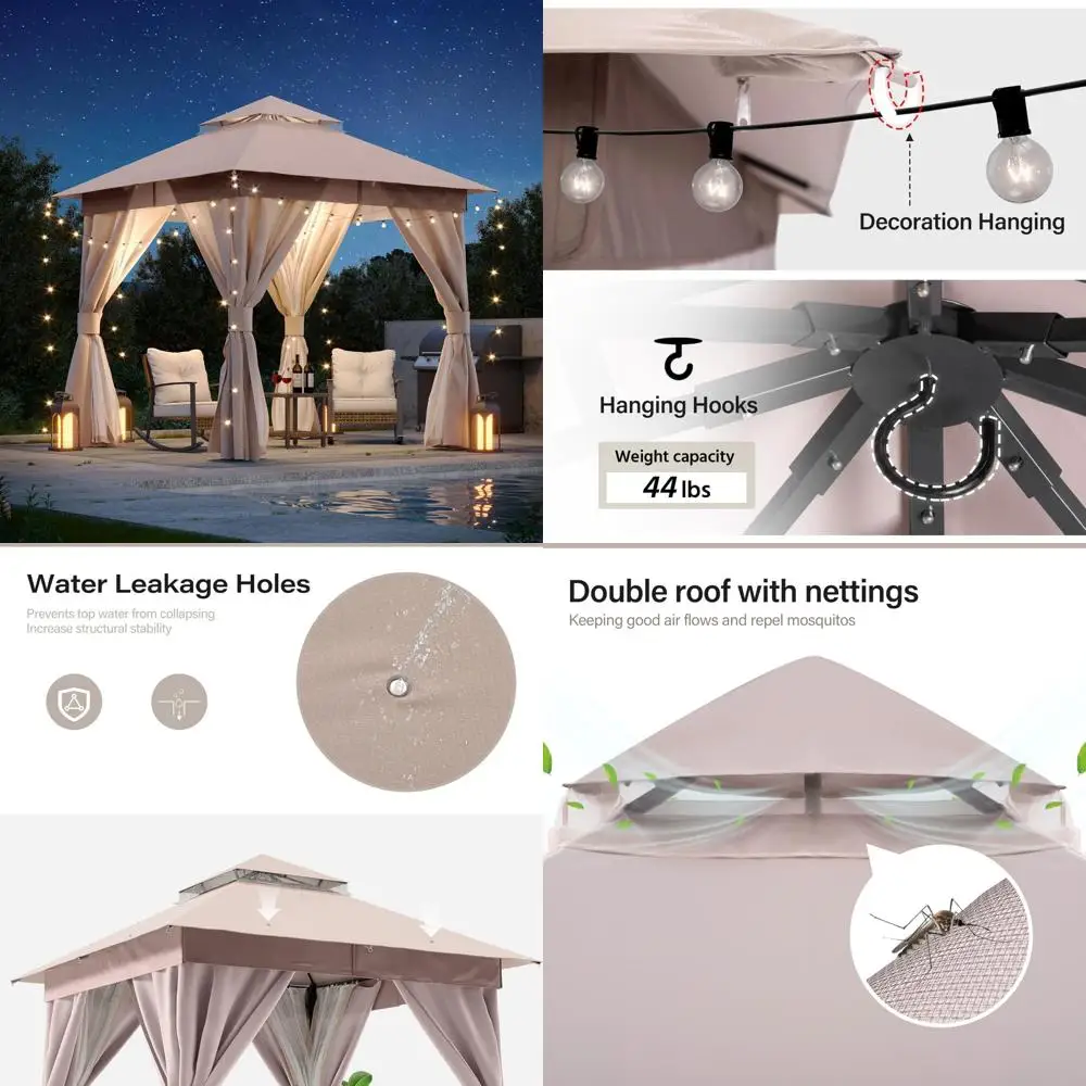 

Сверхмощная беседка для патио на открытом воздухе 8x8 футов с расширительными болтами, двойным укрытием, защитой от комаров, идеально подходит для вечеринок и выходов.