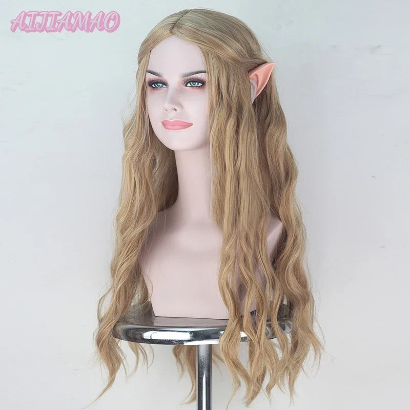 Peluca Galadriel de 70cm de largo con orejas para mujer y niña, juego de rol, pelo rubio ondulado, elfo, Reina, Cate, Blanchett, pelucas elegantes, gorro de peluca