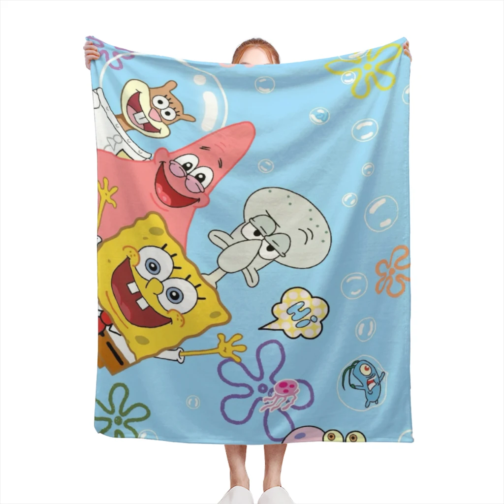 SpongeBob Medium Blanket Soft comforter sets throw for Couch Warm Flannel Blankets Bedroom Décor